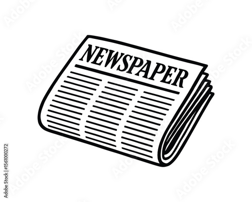 Classic black and white line art drawing of a newspaper, folded and ready to read.