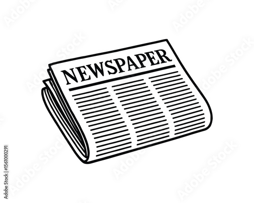 Line art illustration of a folded newspaper with headlines, news, and information.
