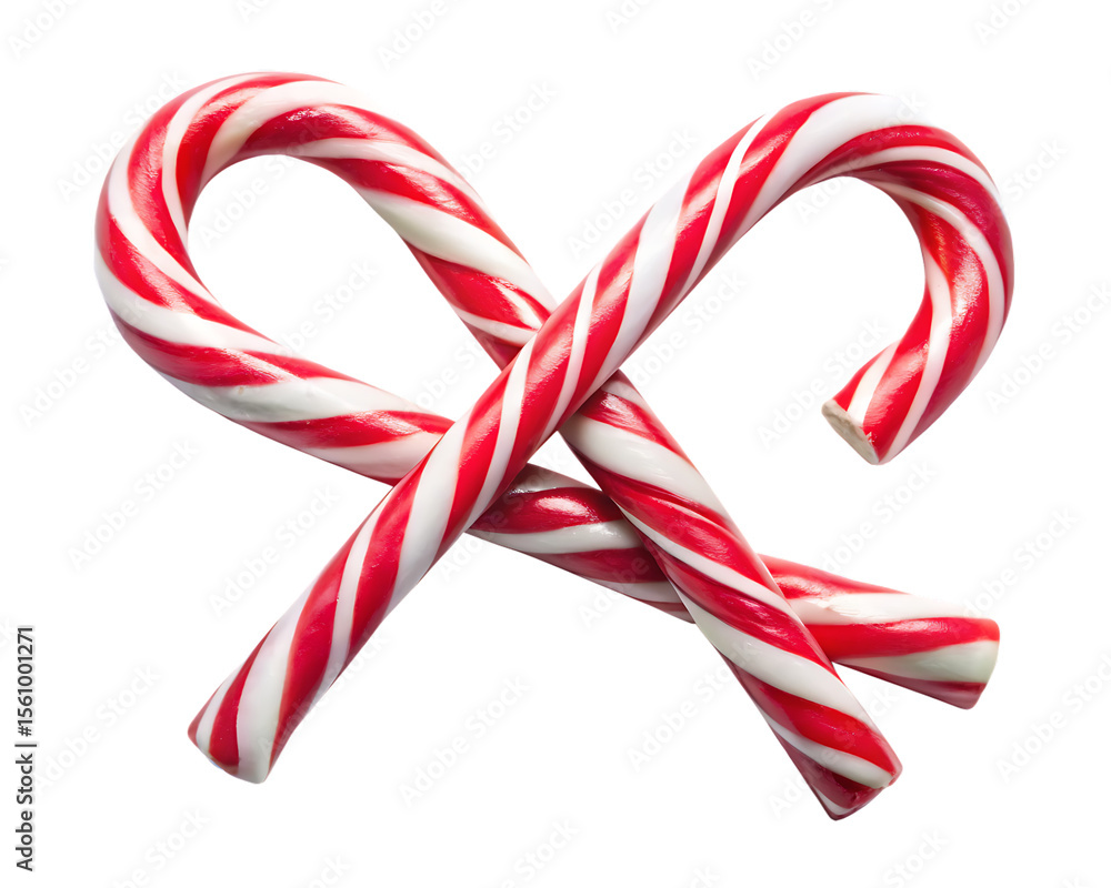 Fototapeta premium Two intertwined red and white striped candy canes forming a heart shape isolated on a transparent background 1