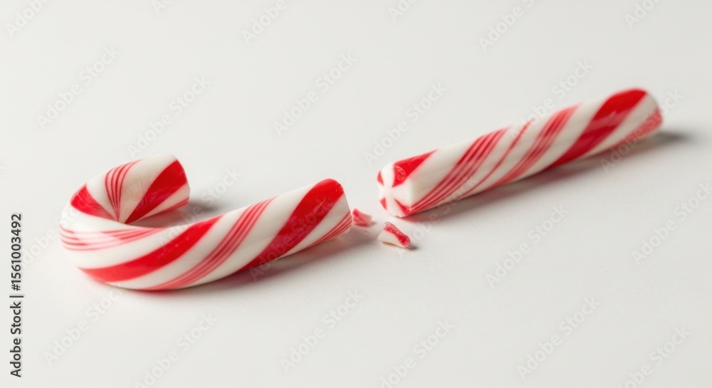 Fototapeta premium Broken Candy Cane with Red and White Stripes on White Background