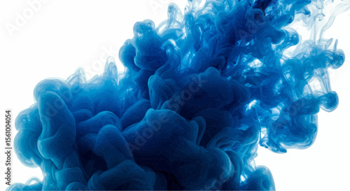 Blue ink in water – abstract fluid cloud in vibrant motion on white background.