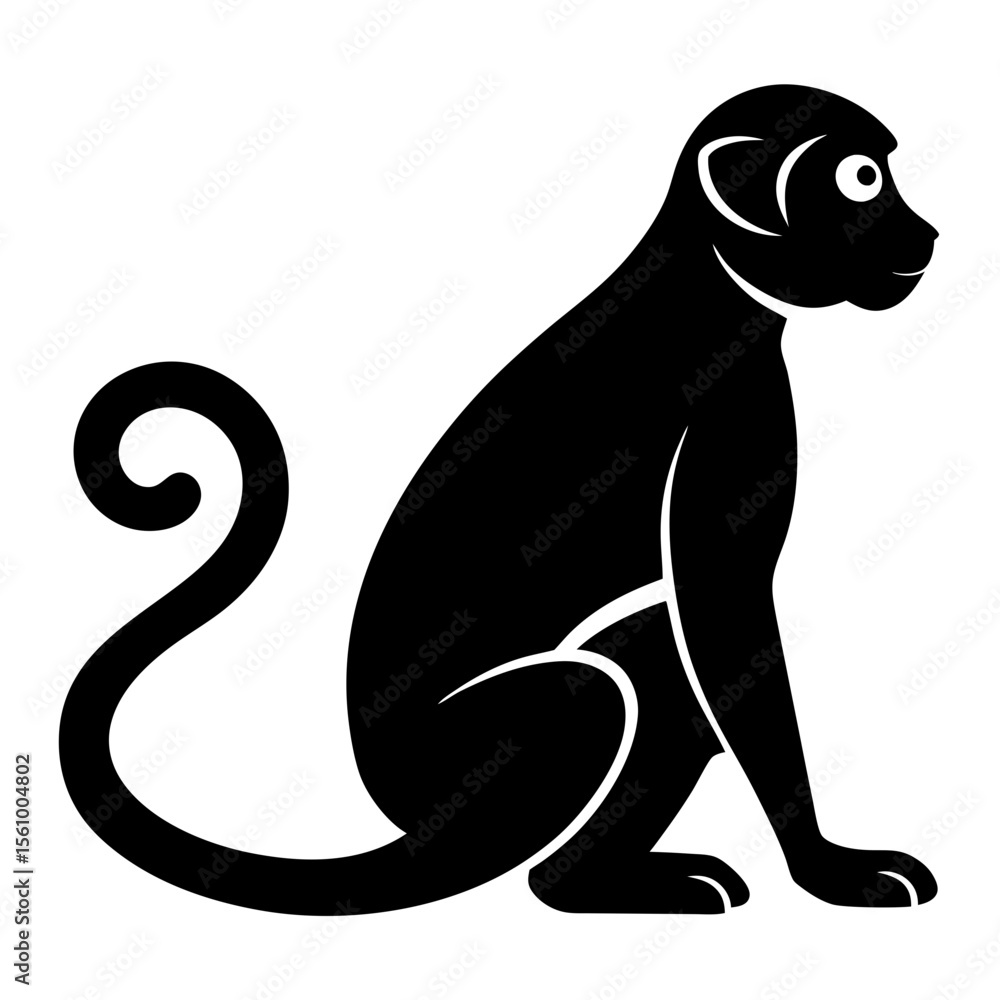 Obraz premium Stylized black silhouette of a monkey sitting with a curled tail