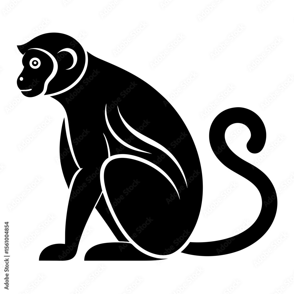 Obraz premium Stylized black silhouette of a sitting monkey with a curled tail