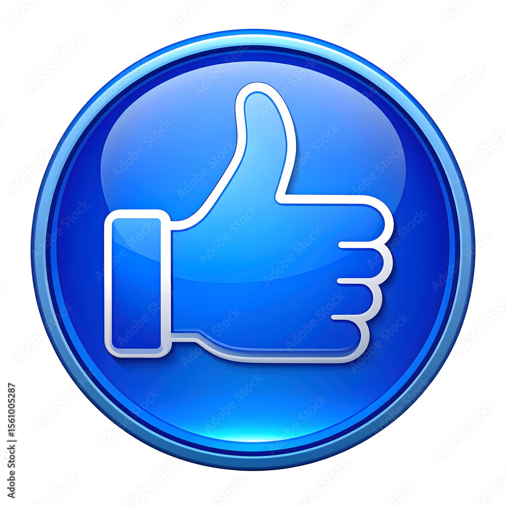 Blue glossy thumbs up icon isolated on transparent background Blue glossy thumbs up icon isolated on transparent background