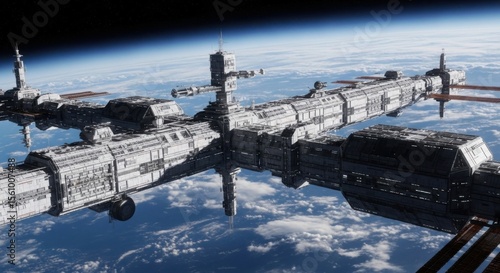 Fototapeta Naklejka Na Ścianę i Meble -  Futuristic Orbital Space Station Orbiting Earth