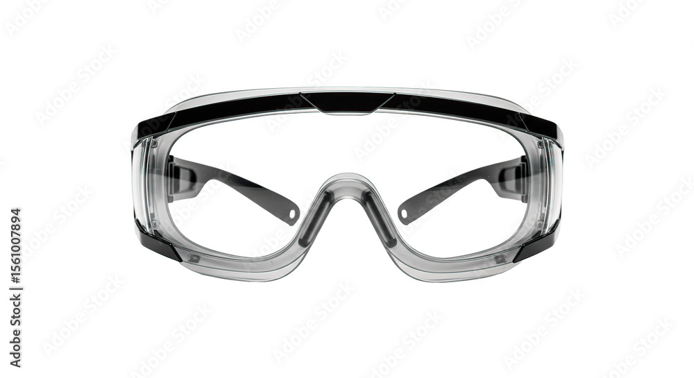 Close-up view of clear safety goggles, essential for eye protection in various hazardous environments. Close-up view of clear safety goggles, essential for eye protection in various hazardous environments.