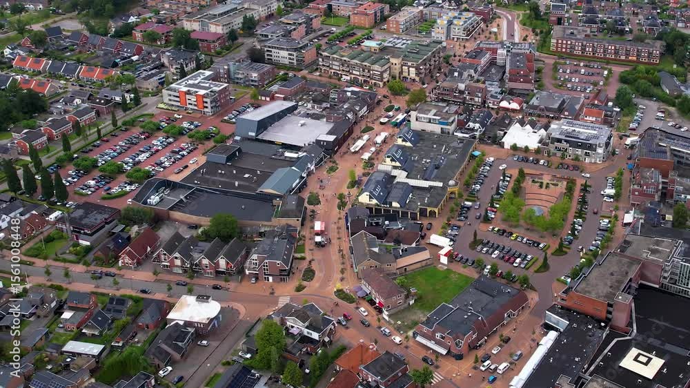 An panoramic Aerial view of the old town of the city Roden in the Netherlands on a cloudy morning in summer An panoramic Aerial view of the old town of the city Roden in the Netherlands on a cloudy morning in summer