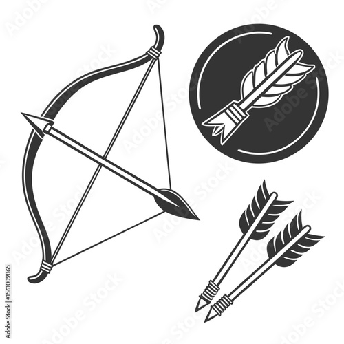 Bow arrow emblem and hunting weapon sport archery