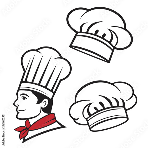 Chef head with hats cooking food