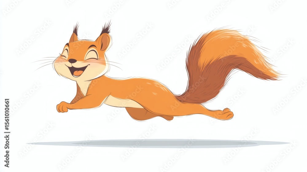 Fototapeta premium A Smiling Cartoon Squirrel Leaping Through The Air Happily