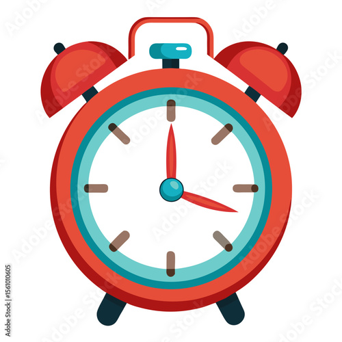 Red alarm clock with teal accents and dark legs vintage retro
