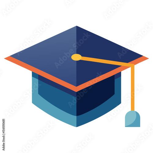 Blue graduation cap with orange tassel and trim academic cap mortarboard