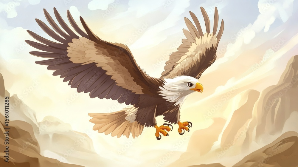 Fototapeta premium A majestic eagle soaring through the sky above the landscape