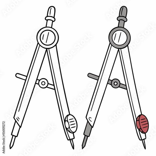 Drawing compasses with red and gray details drawing tool geometry