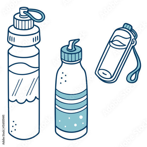 Blue and white water bottles and flask drinkware hydration