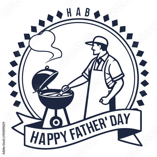 Father grilling barbecue happy fathers day celebration badge vector