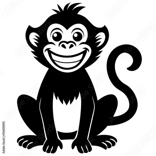 Happy cartoon monkey sitting and smiling with a big grin