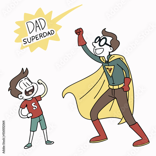 Father son superhero admiration cartoon cape