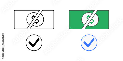 Partial payment accepted icon with checkmark over half payment graphic, ideal for finance, BNPL, and installment tracking illustrations.