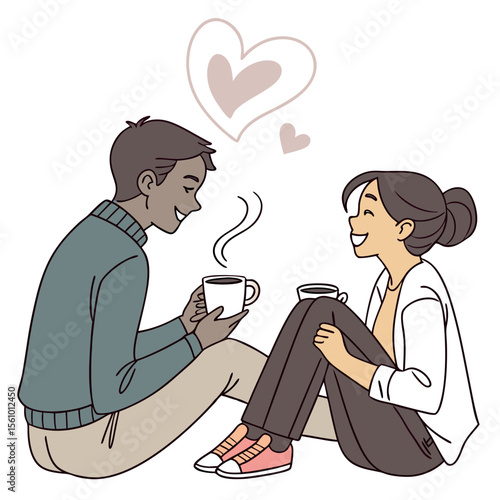 Couple sharing coffee with hearts steam love