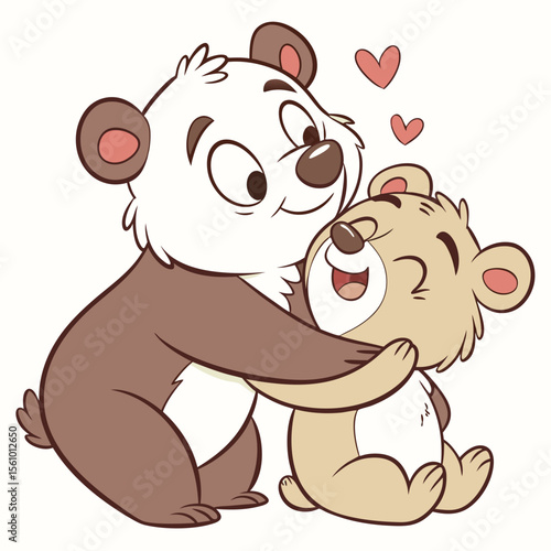 Two adorable bears embracing with hearts floating cubs cuddling