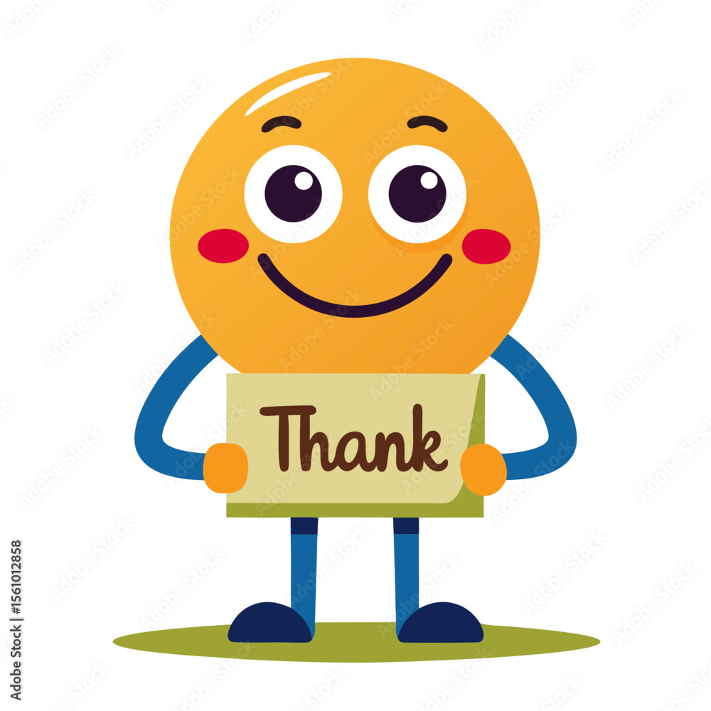 Obraz premium Cheerful yellow character holding thank you message blue green