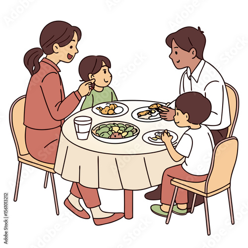 Family enjoying a meal together around a table dinner eating