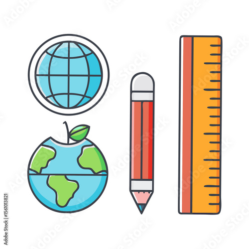 Globe pencil ruler apple icons education