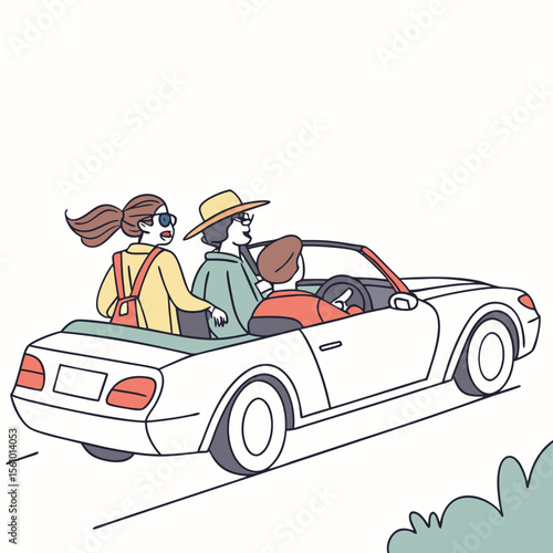 People enjoying a convertible car ride road trip travel
