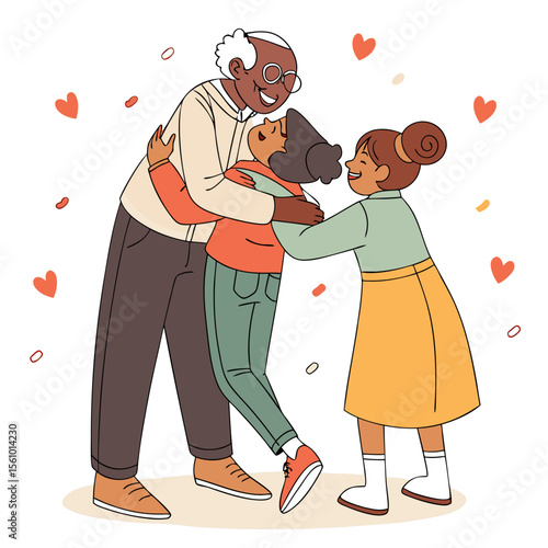Family hug with hearts love generations