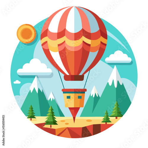 Hot air balloon soaring over mountains and trees adventure travel