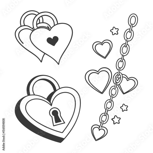 Heart shaped locks and chain with stars symbol