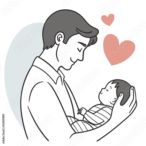 Father holding newborn baby with love and care vector