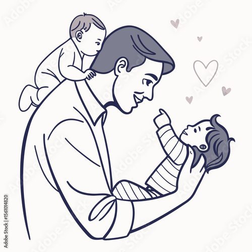 Father holding two babies with hearts baby newborn
