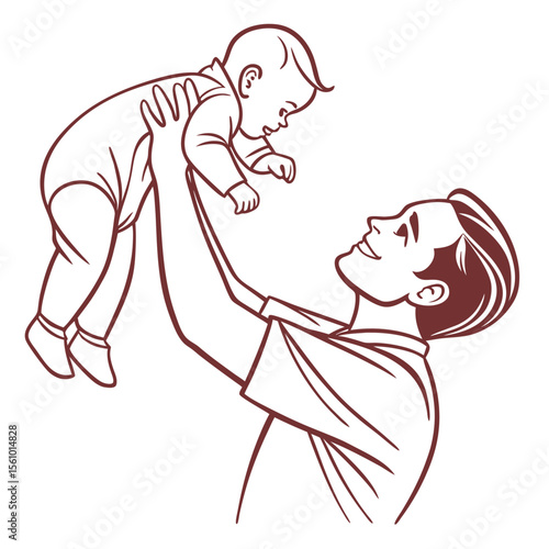Father holding baby aloft with joy newborn lifting
