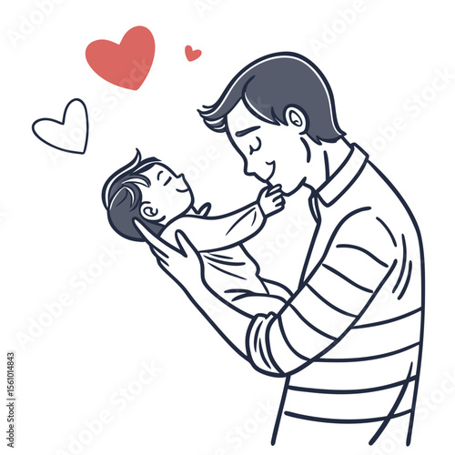 Father holding baby with hearts vector