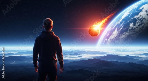 Man witnesses a fiery meteor hurtling towards Earth's atmosphere from a distant planet