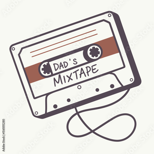 Retro cassette tape dad's mixtape with brown stripe vintage music