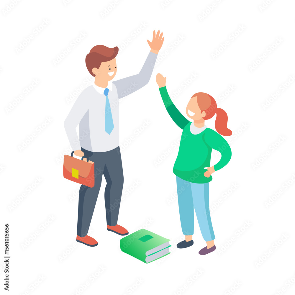Obraz premium Teacher and student high five illustration success learning