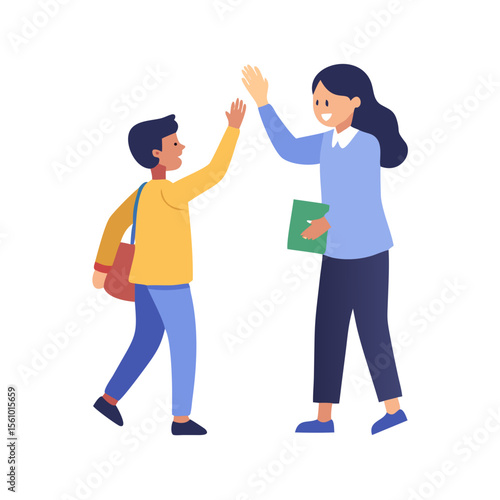 Teacher and student high five illustration education success