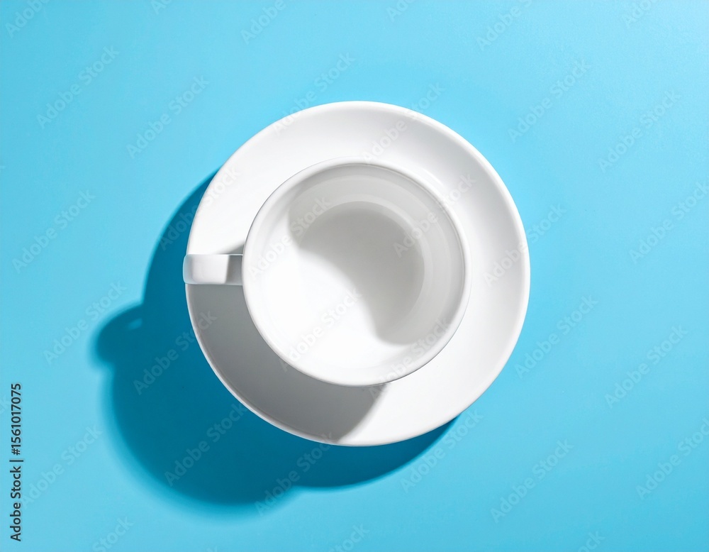 White ceramic cup on a pastel blue background White ceramic cup on a pastel blue background