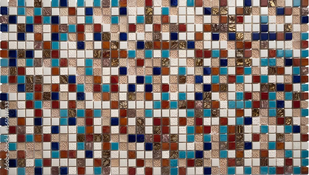 Fototapeta premium Abstract square mosaic background made of ceramic tiles, ideal for pool walls, bathrooms, kitchens, or tiled floors.