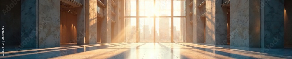 Fototapeta premium Sunlit Modern Interior Bright and Airy Office Space with Floor-to-Ceiling Windows