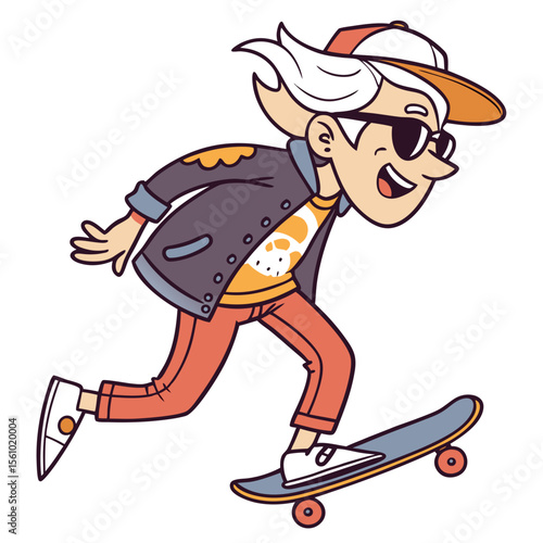 Cool grandpa skateboarding with sunglasses and cap