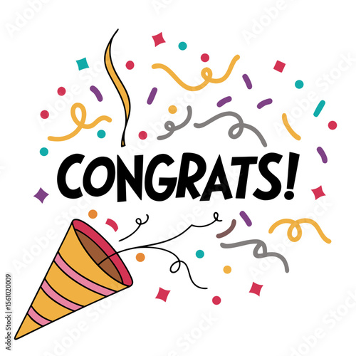 Festive confetti explosion with congrats message celebration