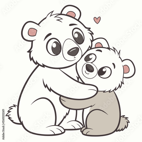 Two bears hugging with a heart cubs cuddling