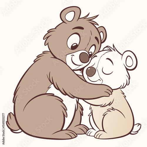 Two bears hugging tenderly cubs cuddling