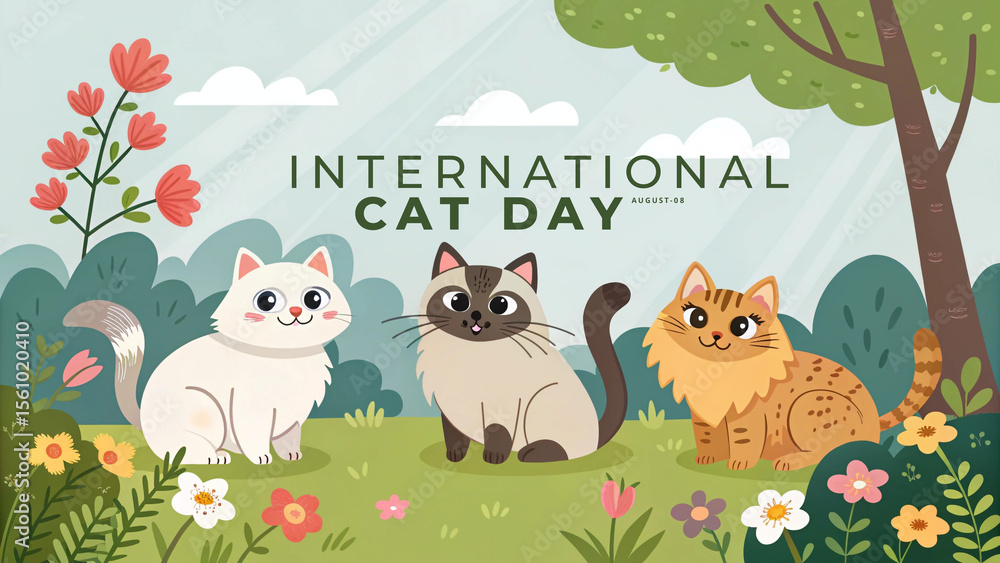 Naklejka premium International Cat Day. Cat Concept Design Background.