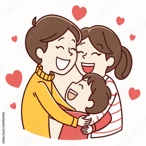 Loving family hugging with hearts love happy