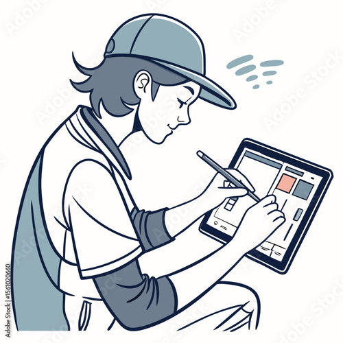Person drawing on digital tablet with stylus digital art